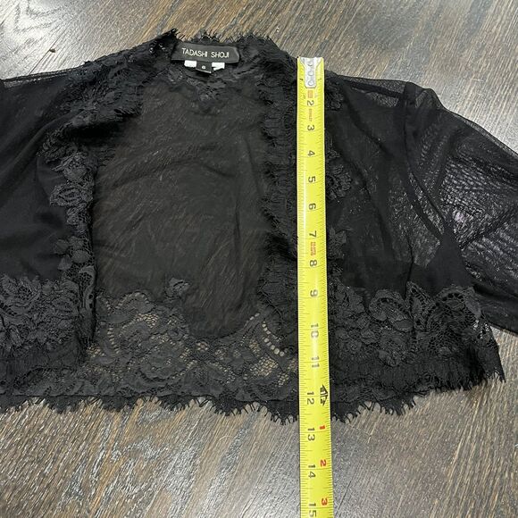 TADASHI SHOJI Sheer Mesh Lace Shrug Women’s 6 Black Cocktail Whimsigoth Romantic - Picture 5 of 6